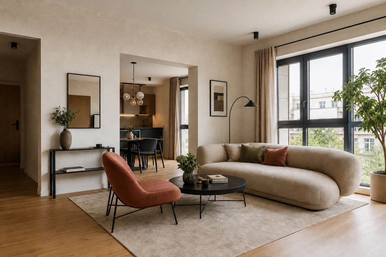 Living luminos al apartamentului demonstrativ LISTING STUDIO