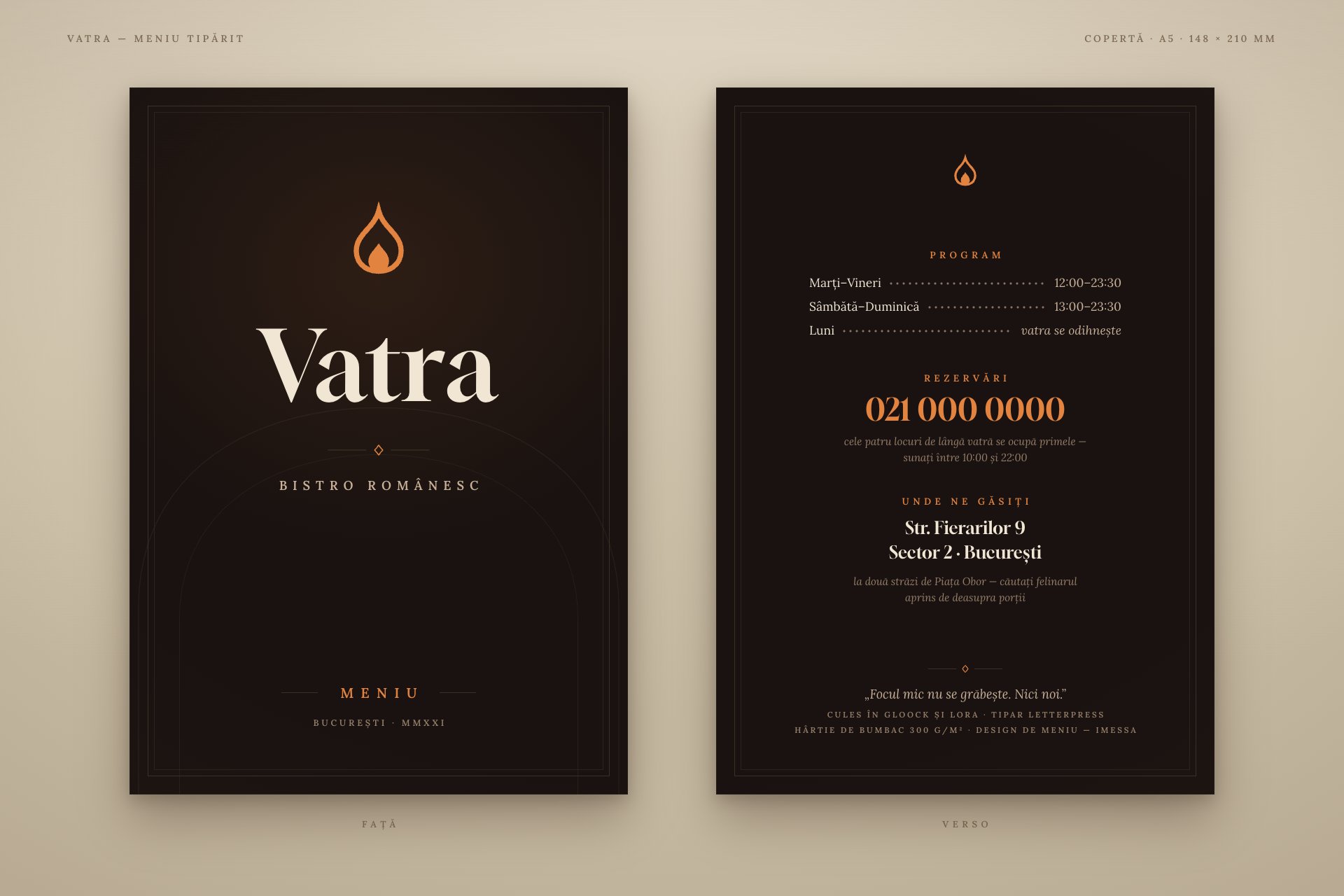 Meniu tipărit — Vatra